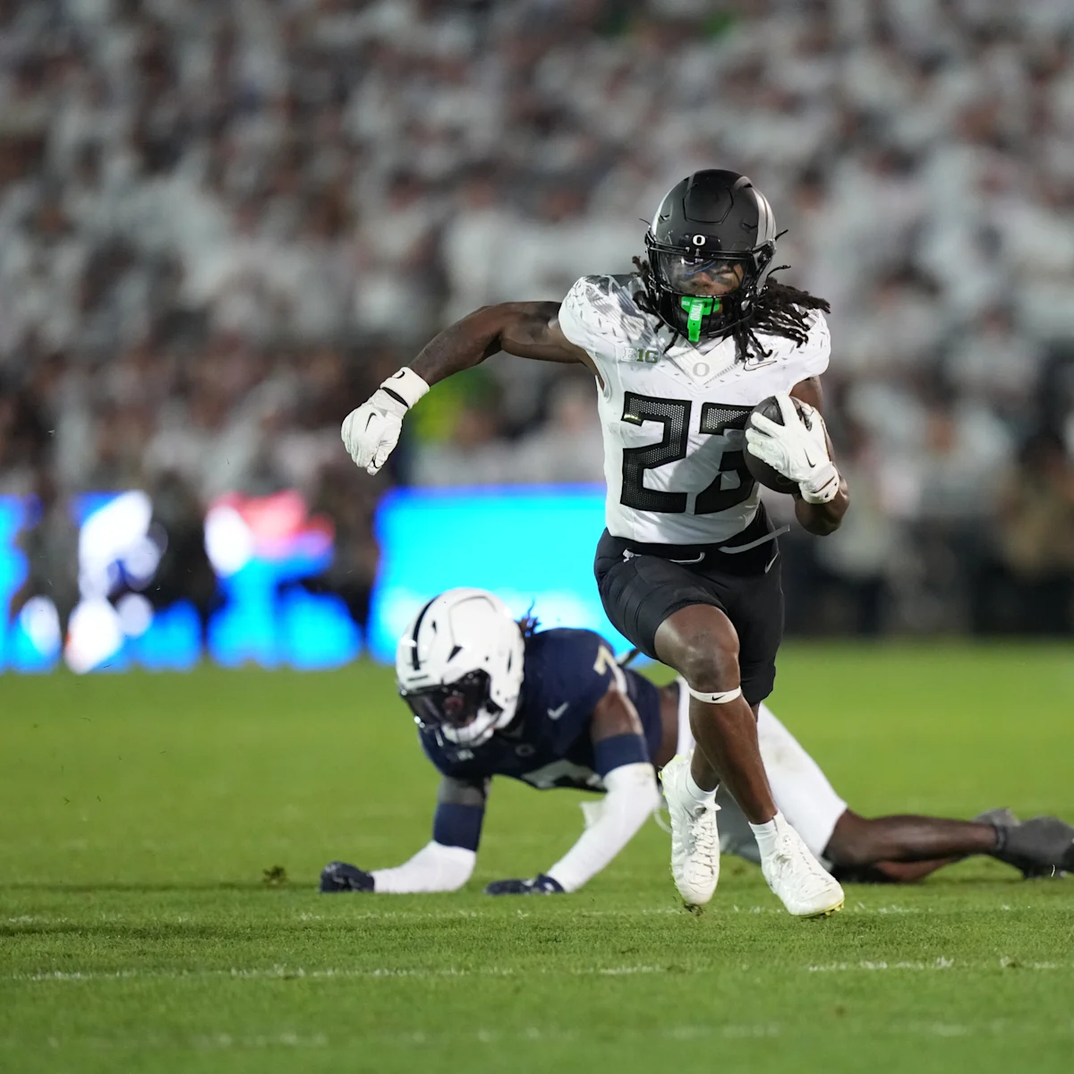 Dierre Hill Jr. breaks away from a Penn State defender at the White Out